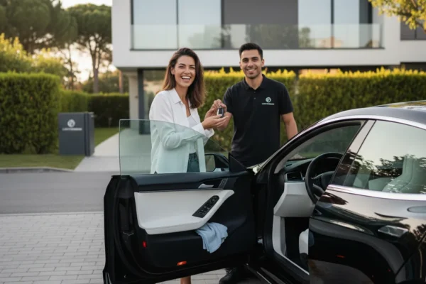 إزالة بقع عنيدة من قماش مقاعد السيارة بجهاز البخار أثناء خدمة تلميع داخلي متنقل في الرياض